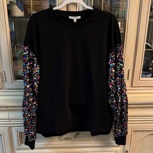Black Multi-Color Sequin Sleeve Sweatshirt
